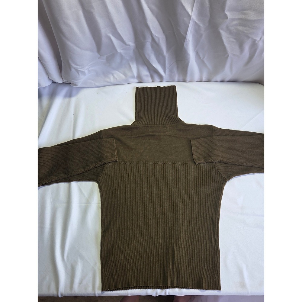 Sharon Young Sportswear Brown Ribbed Turtleneck Sweater Vintage Mixed Knit L - Picture 4 of 6